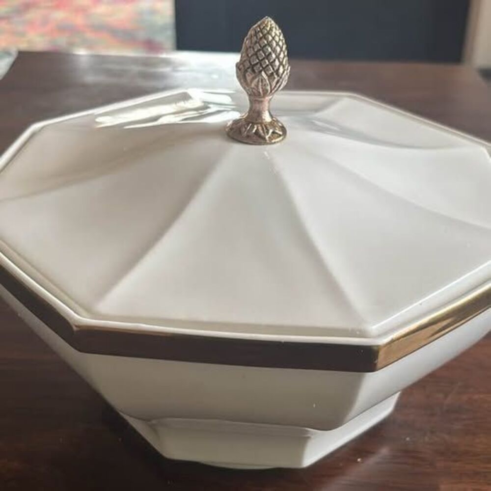 Vintage Ernest Sohn Creations USA Octagonal Ceramic Tureen with Pineapple Finial